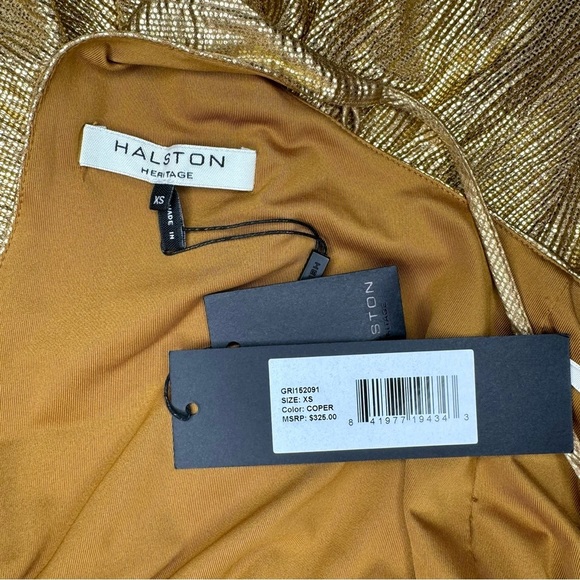 Halston Heritage Metallic Gold Textured Racerback Cocktail Dress XS NWT - Picture 9 of 11